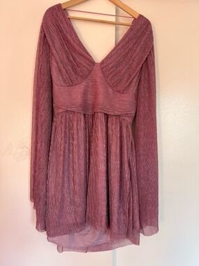 Pink Sparkle Long-Sleeve V-Neck Party Dress